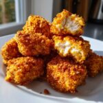 A pile of golden brown, extra crunchy homemade Crispy Chicken Nuggets Homemade Extra Crunchy on a white plate.